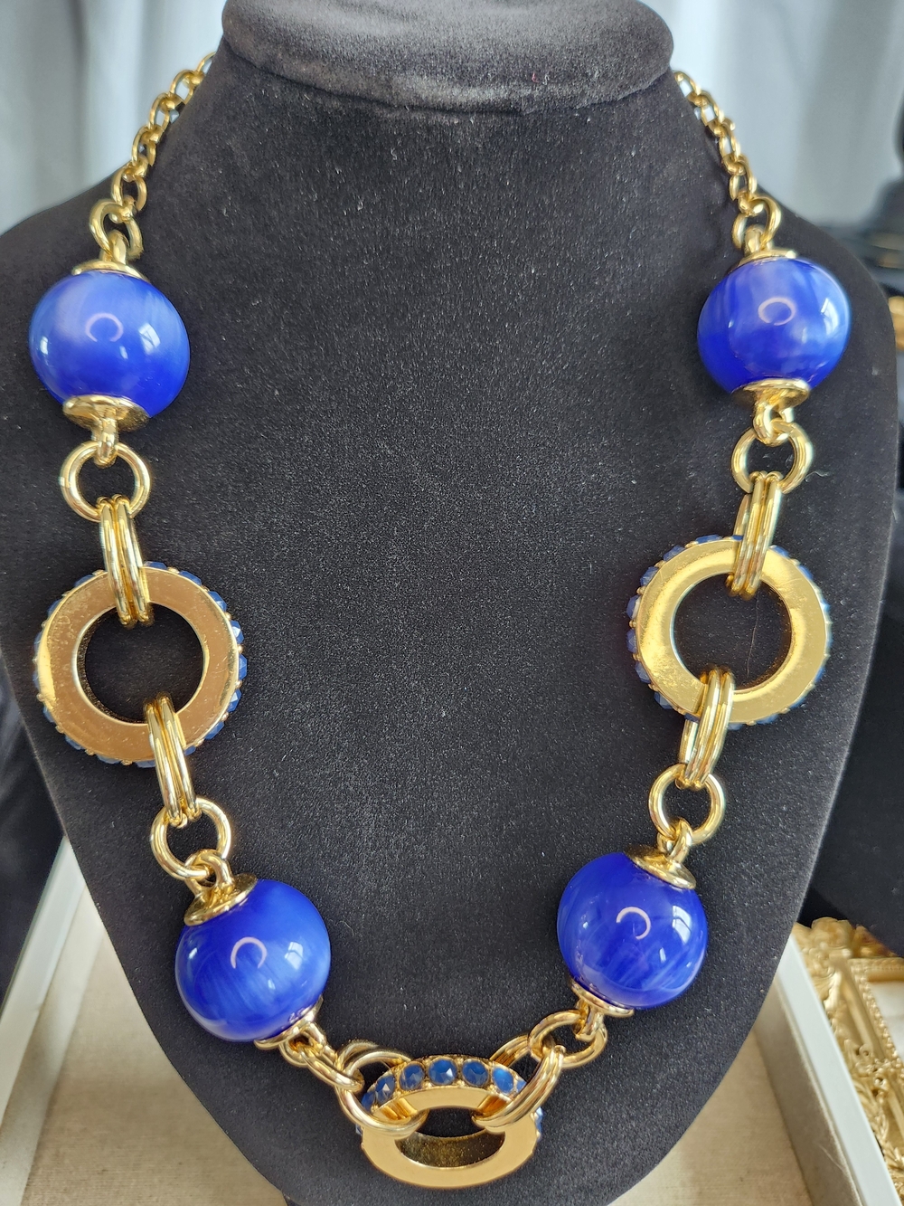 kate Spade Gold Statement Necklace Blue Beads Second Nature Round Bauble Spheres